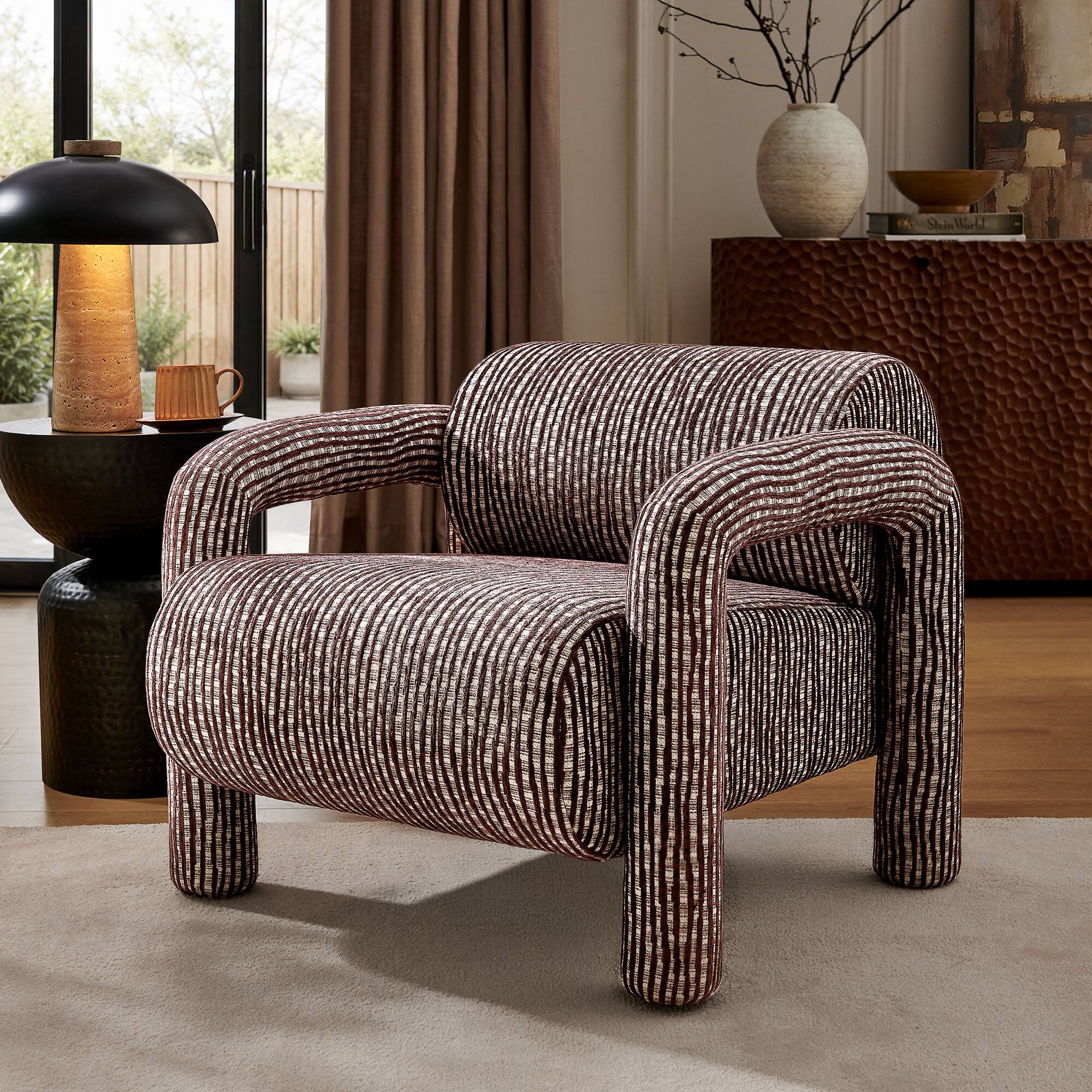 Quill Patterned Woven Fabric Accent Chair by Modway - Maroon