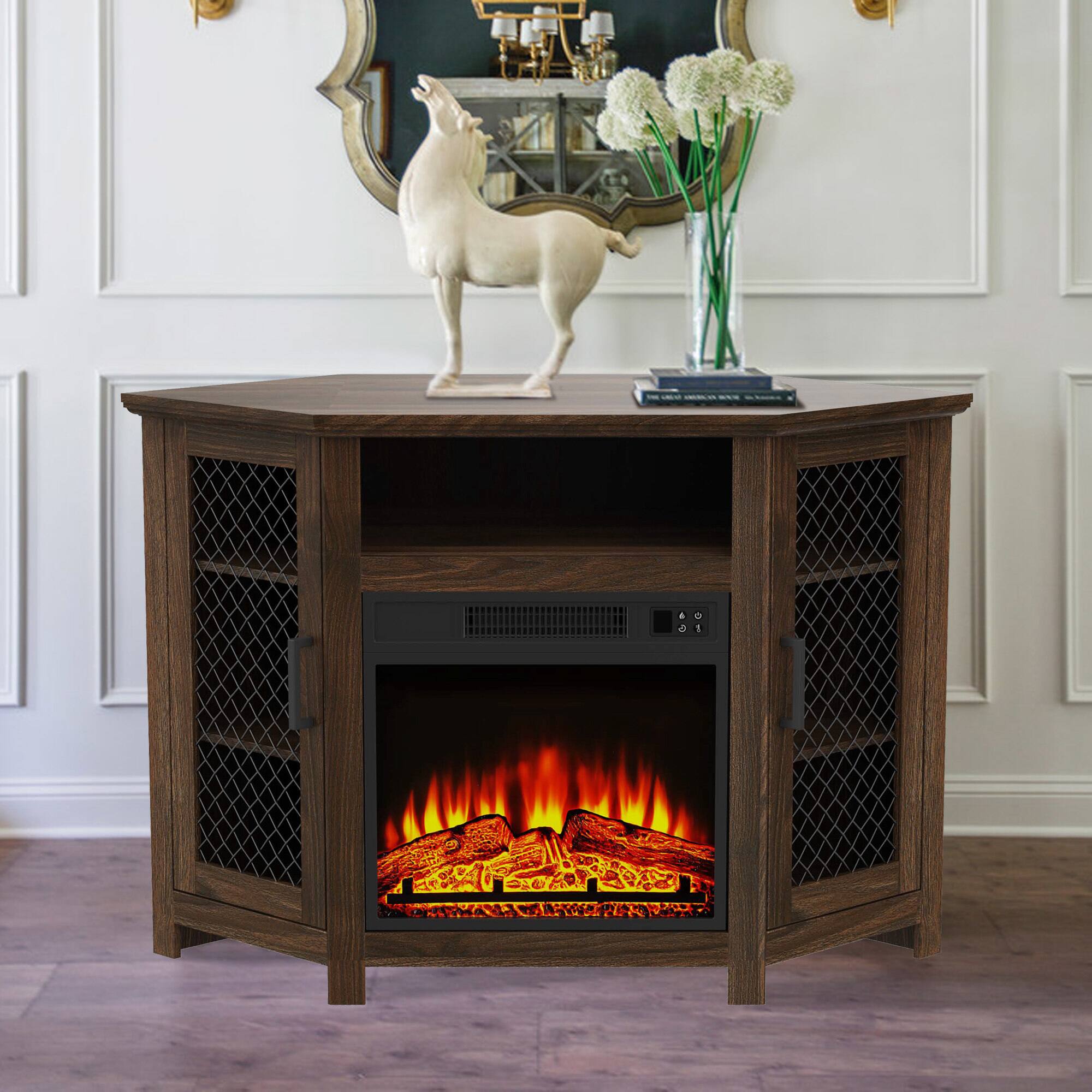 Angle. Ihomeadore - 45" Media Console TV Stand For TVs Up To 50" With Fireplace Included - Brown.