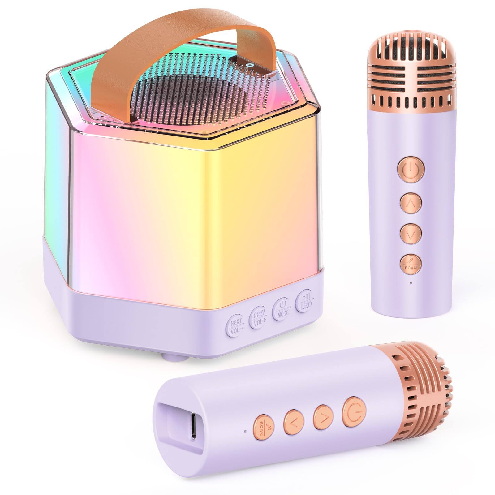 Pacoar Cade - Light Mini Karaoke Machine For - Portable With 2 Wireless Microphones And Party Lights Ages 3-12+ Birthday Gifts Family - purple