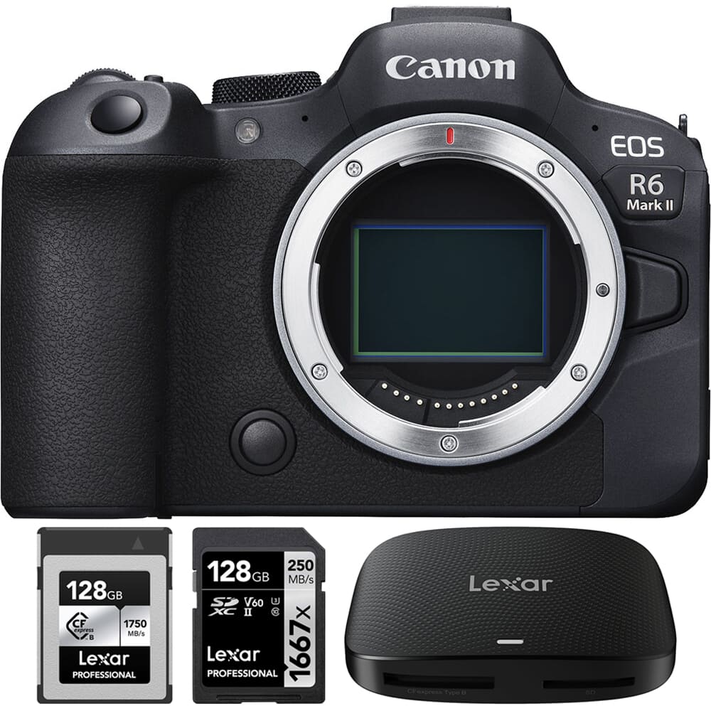 Canon - EOS R6 Mark II Camera Body + 128GB CFexpress Card + 128GB Card + Card Reader