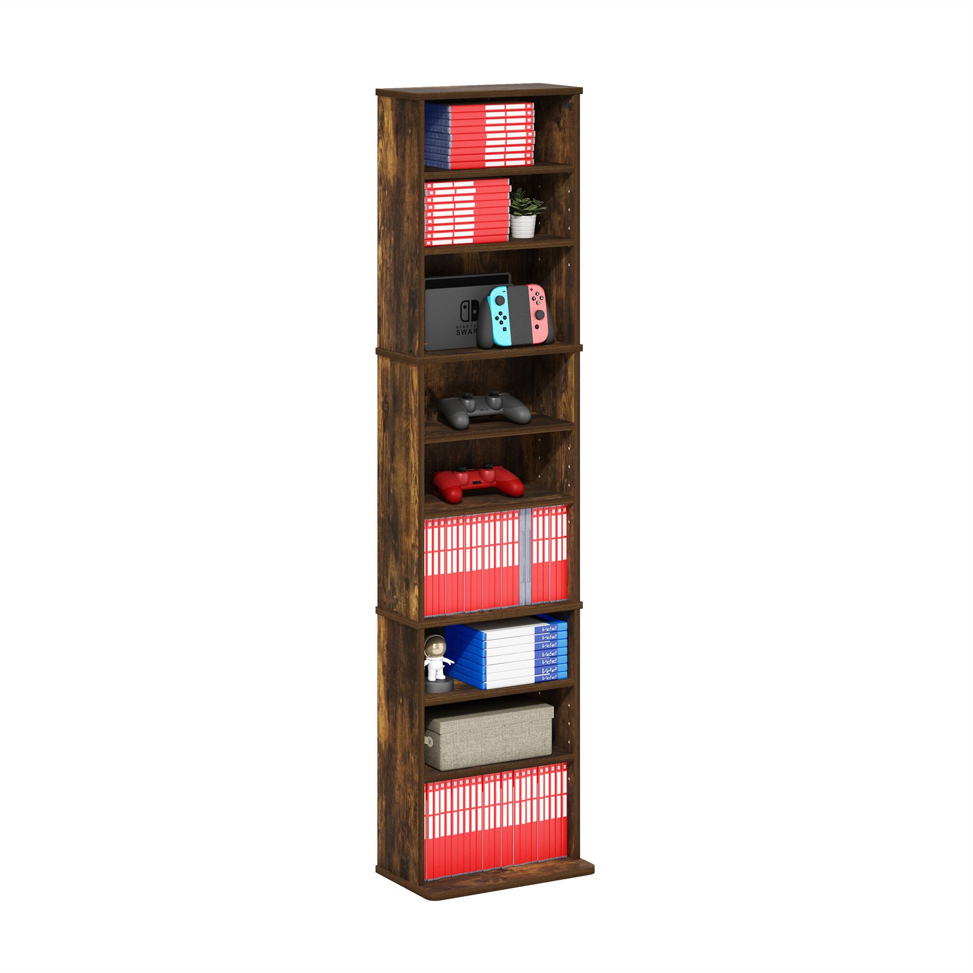 Alt View 3. Furinno - JAYA 9-Shelf Multimedia Media Storage Tower Rack with Adjustable Shelves - Amber Pine.