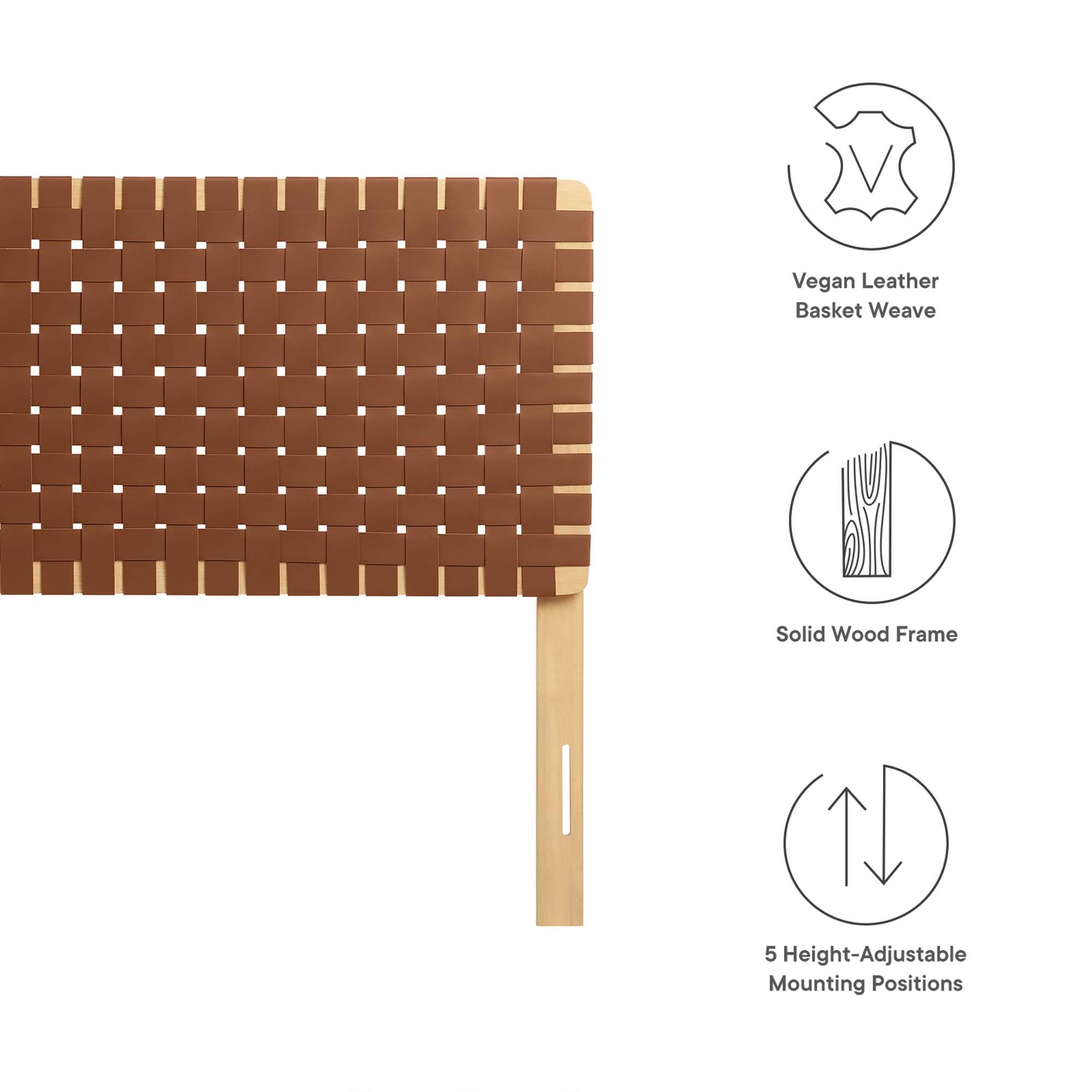 Vegan Leather Basket Weave  
Solid Wood Frame  
5 Height-Adjustable Mounting Positions