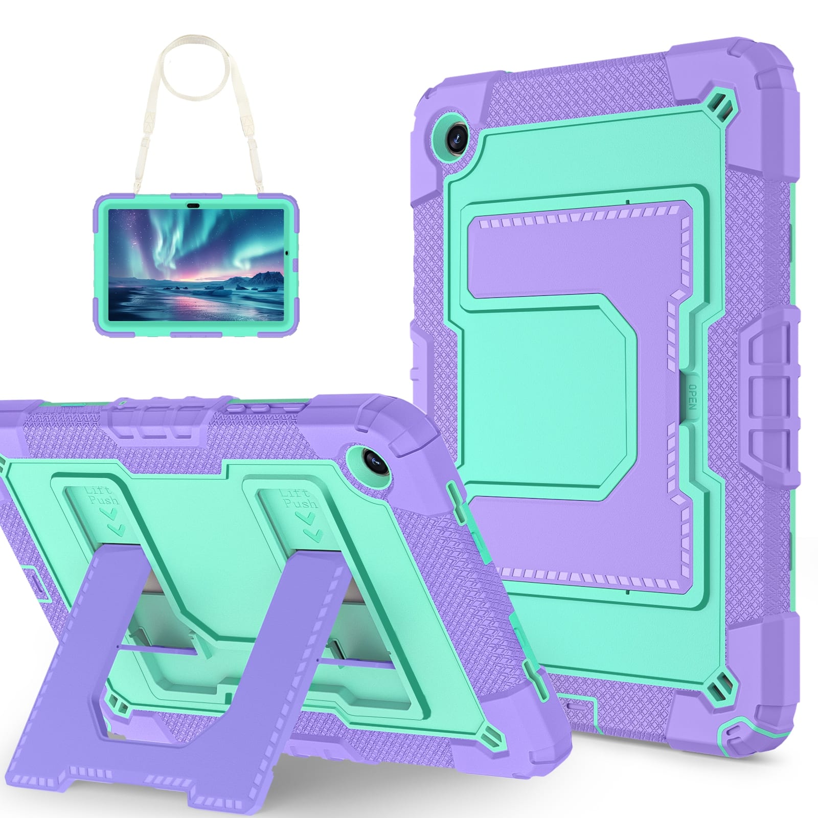 UUCOVER - Case for Samsung Galaxy Tab A9+ 11-inch 2023 (SM-X210/X215/X216/X218) Shockproof TPU+PC Stand Cover with Shoulder Strap - Purple+Mint price history on PriceWatchPro