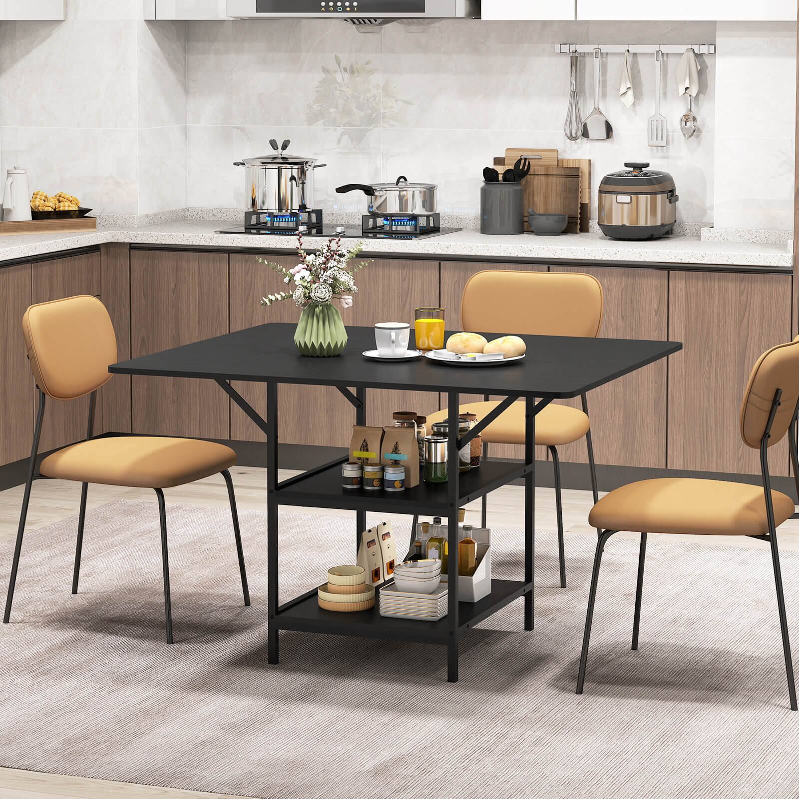 Alt View 1. Costway - Costway Dining Table for 4-6People,47"Rectangular Kitchen Table with 2-tier Storage Shelves - Black.