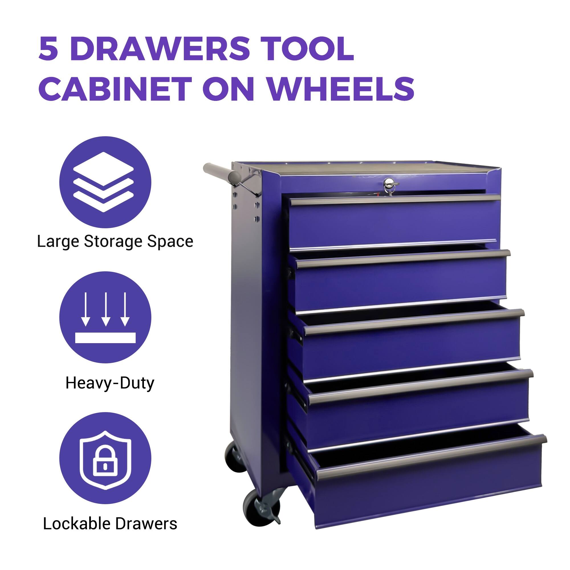 5 Drawers Tool Cabinet on Wheels

- Large Storage Space
- Heavy-Duty
- Lockable Drawers