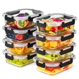 Sorbus - 16 Piece Rectangular (1040ml/ 35oz/ 4.4cups) Glass Meal Prep Containers with Airtight Lids - Oven Safe - Clear