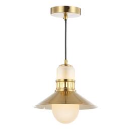 Jonathan Y - Colin 9.75" Adjustable Iron/Glass Retro Hurricane LED Pendant - Brass Gold