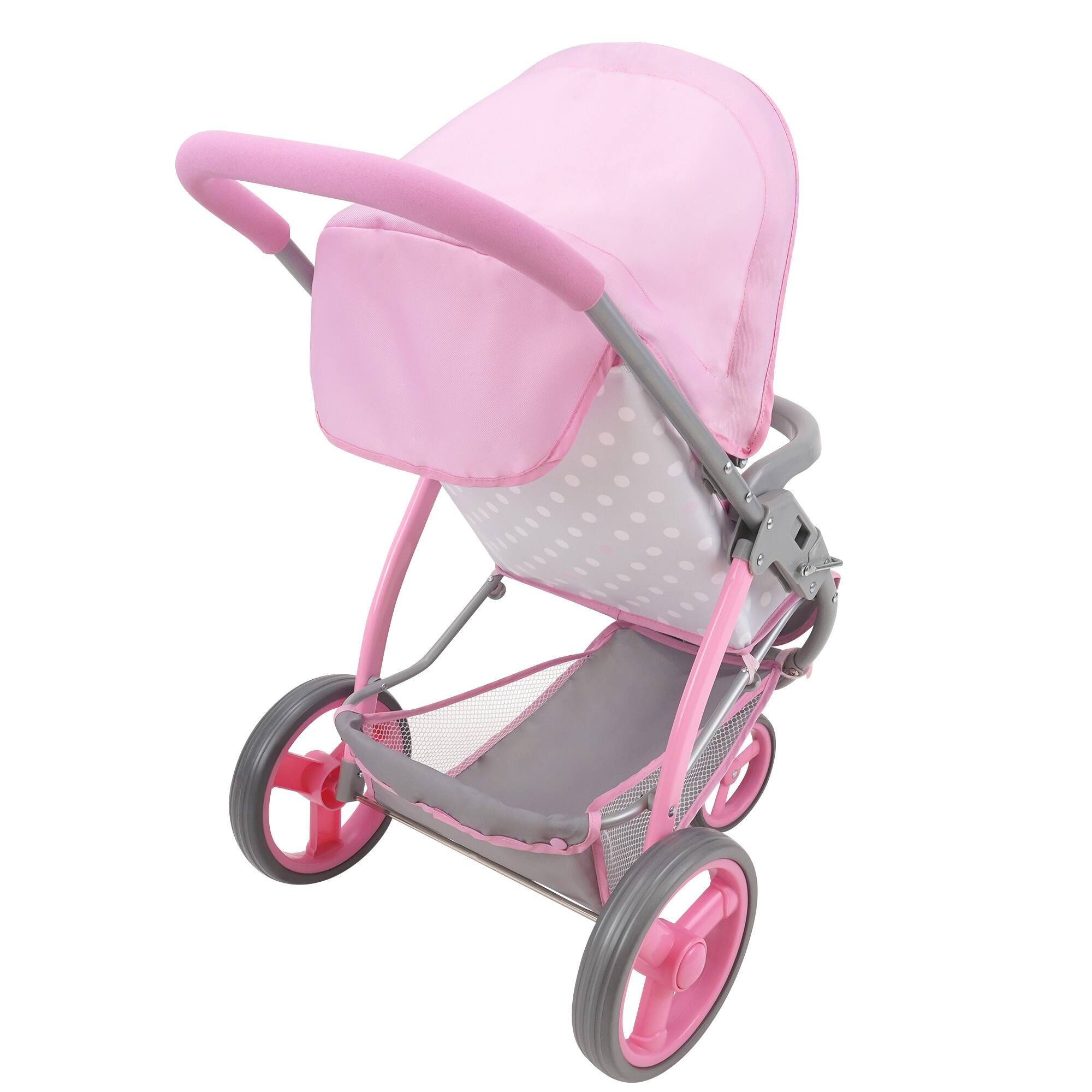 Alt View 1. 509 Crew - 509 Crew - Cotton Candy Pink Doll Jogger Stroller in Grey Polka Dots, Fits Dolls Up to 24".