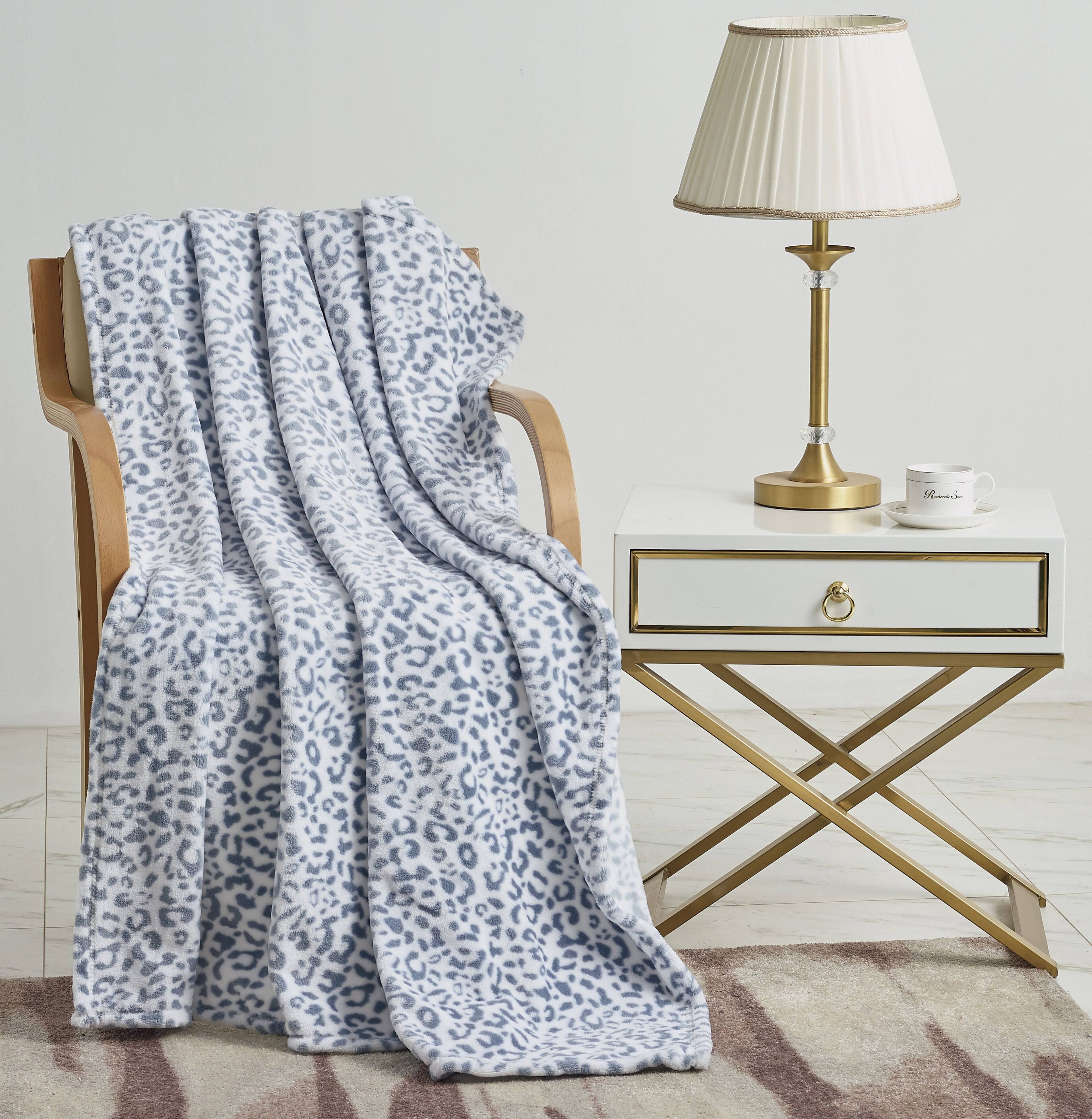 Back. Noble House - Noble House Extra Heavy and Plush Oversized Throw Blanket  50" x 70" - Grey White Leopard - Grey White Leopard.