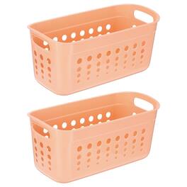 Unique Bargains - 2pcs Pantry Plastic Storage Baskets, 13.31x6.81x6.3", Stackable Organizer with Handle, for Shelves Bathroomss Closet - Orange