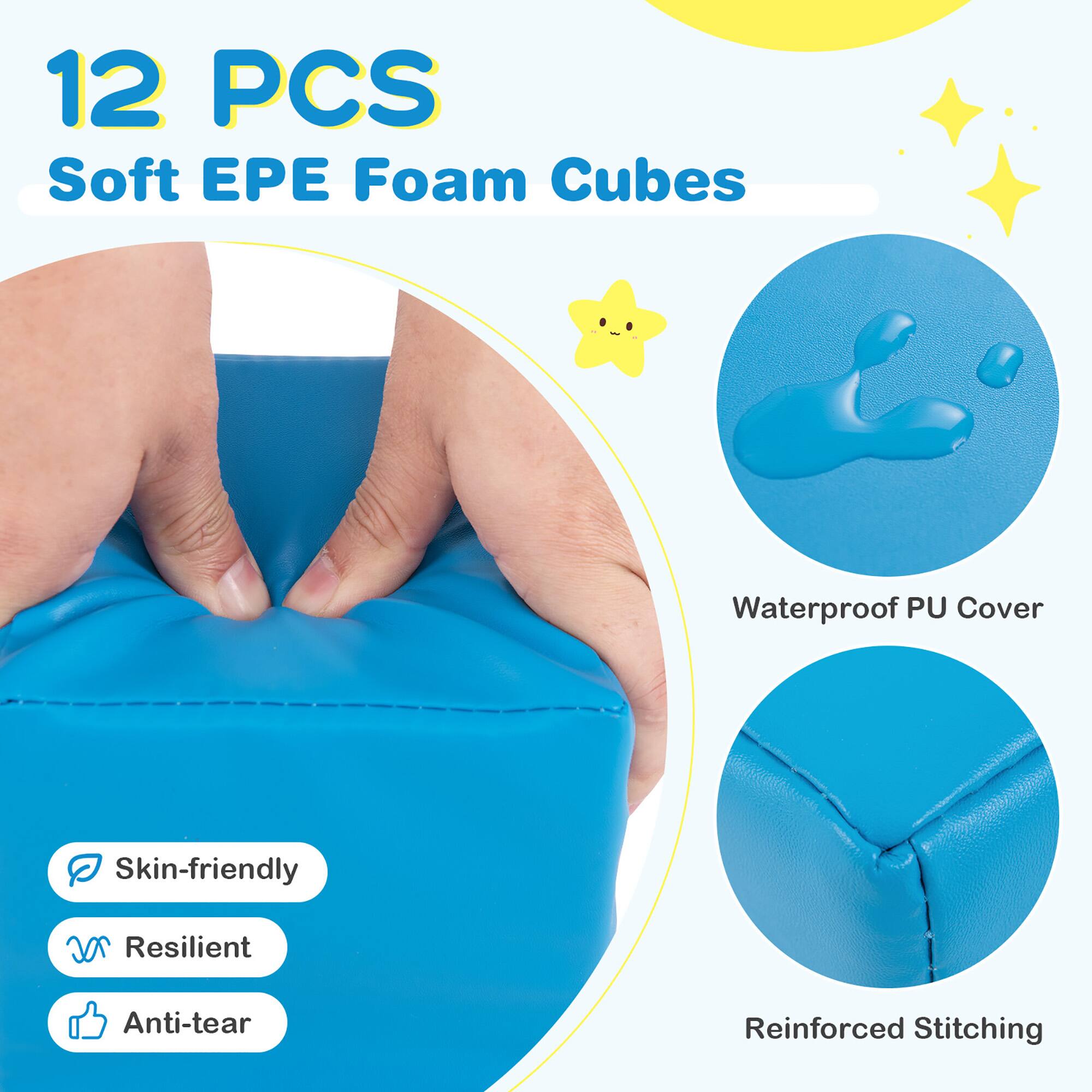 12 PCS Soft EPE Foam Cubes

- Waterproof PU Cover
- Skin-friendly
- Resilient
- Anti-tear
- Reinforced Stitching