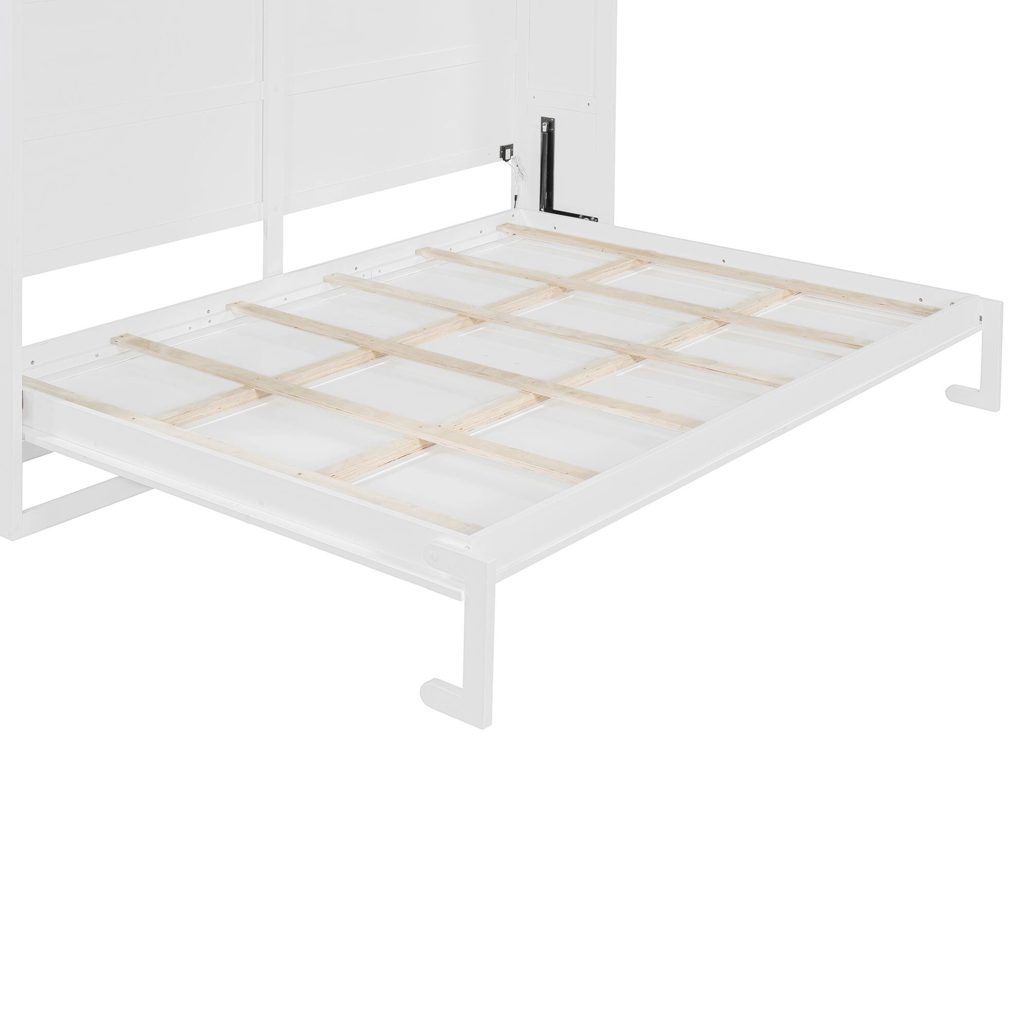 Alt View 7. Tiramisubest - Queen Size Murphy Bed with LED Lights, White, Plywood, Space-Saving - White.