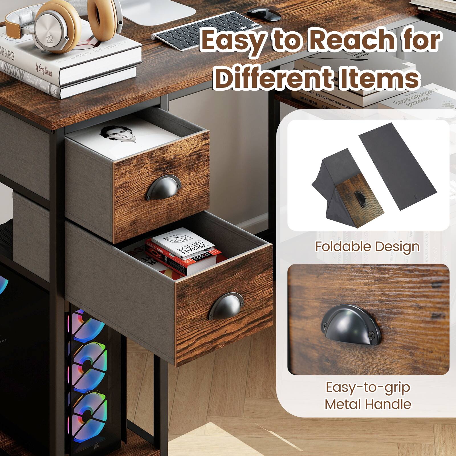 Easy to Reach for Different Items

Foldable Design

Easy-to-grip Metal Handle