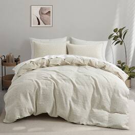 Peace Nest - Jacquard Cotton Linen Blend Duvet Cover Set, 3 Piece Bedding Set with Pillow Shams, Full/Queen - Cobble