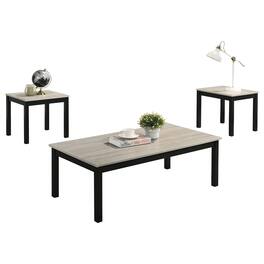 Vaczon - 3-Piece Coffee Table Set, 1 Coffee Table and 2 End Tables with Solid Wood Legs for Living Room - Light Gray