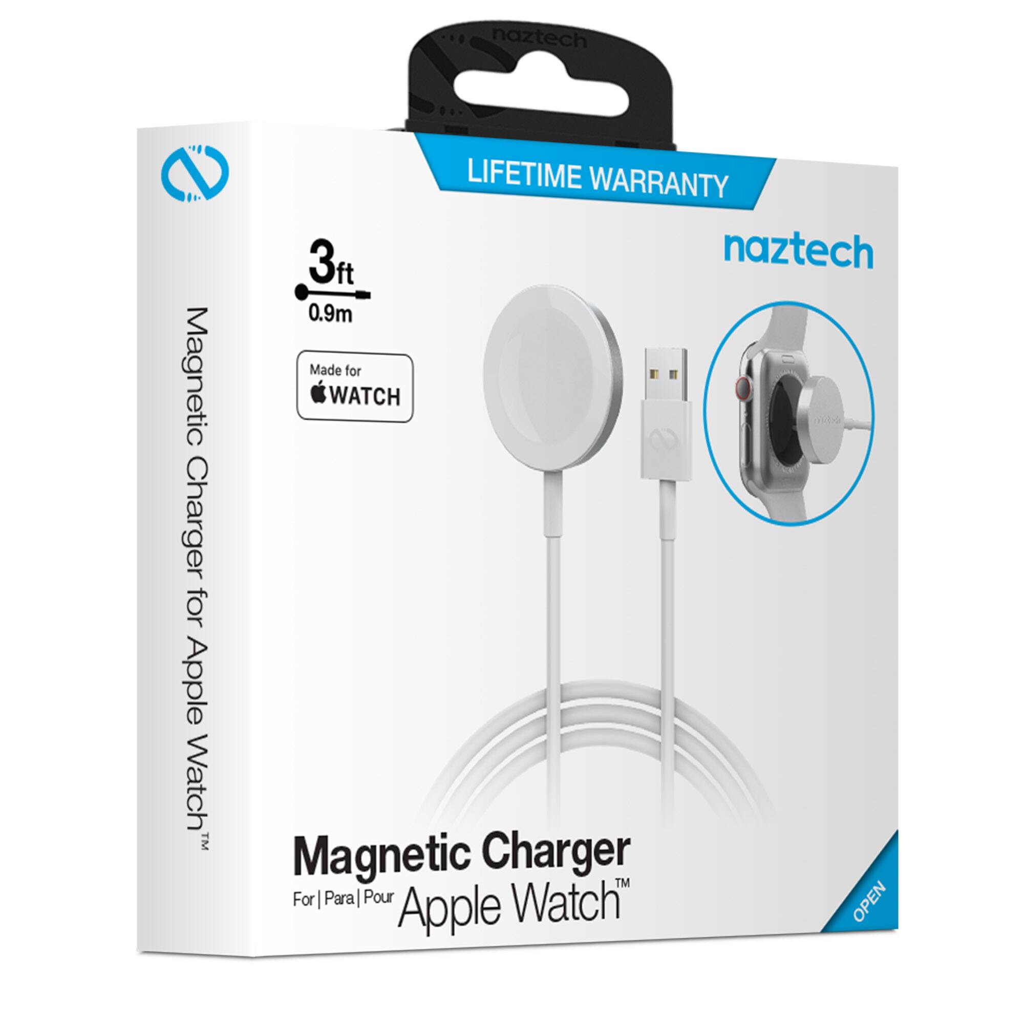 naztech Magnetic Charger for Apple Watch™ LIFETIME WARRANTY 3ft (0.9m) Made for WATCH Magnetic Charger™ For Para Pour Watch" OPEN