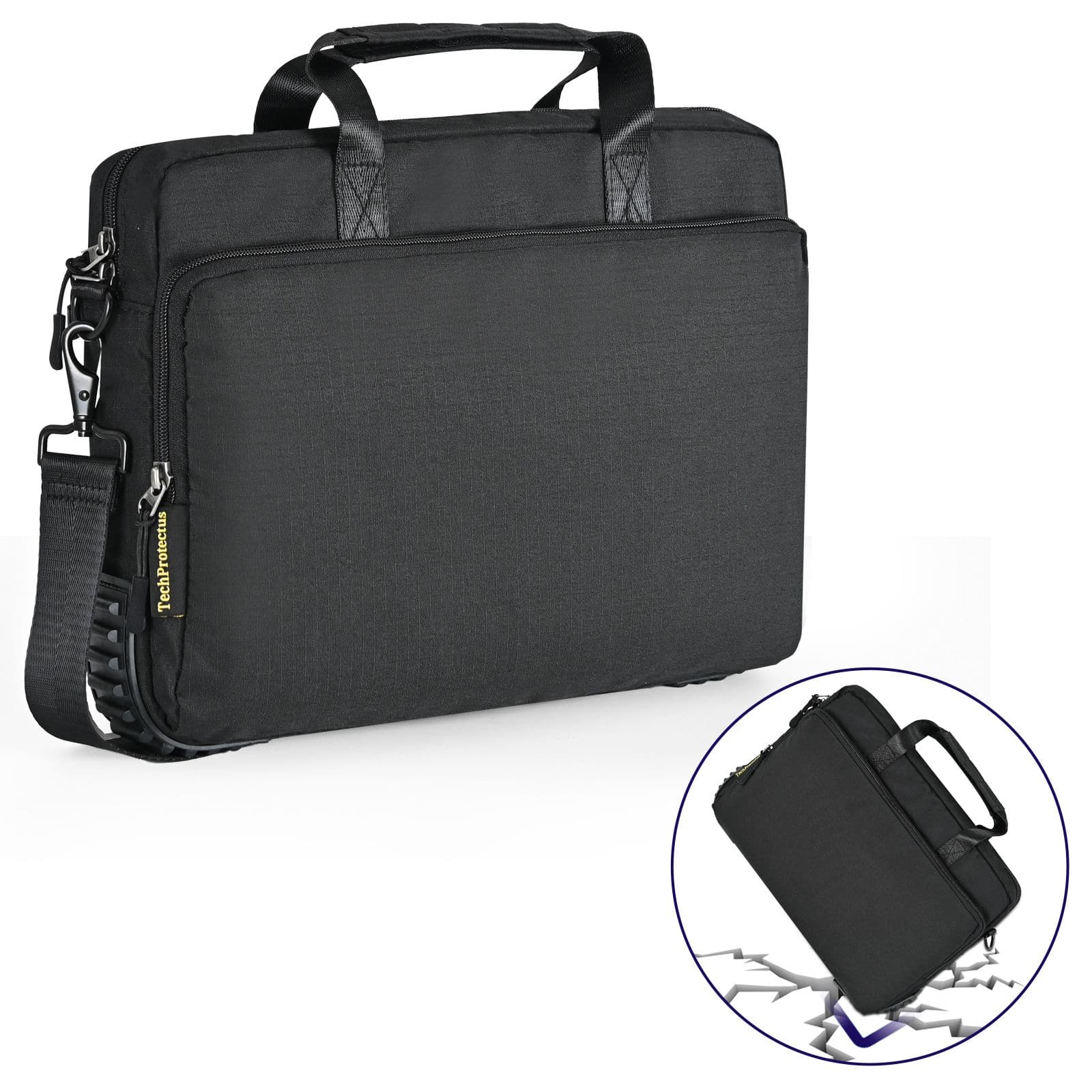 Techprotectus - Shockproof 15.6 inch Laptop Briefcase/Messenger Bag - Black