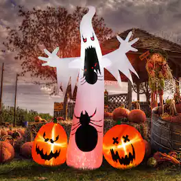 Winado - 12FT Halloween Inflatable Ghost and Pumpkin Decoration with Build-in LED Light Blow Up for Holiday Outdoor Indoor Garden - White & Orange