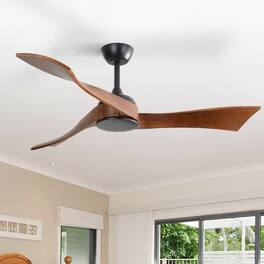 Sofucor - Indoor/Outdoor Solid Wood Ceiling Fan 52'' Modern Ceiling Fan W/ Remote 6 Speed Timer for Bedroom Patio Porch Farmhouse - Black-Walnut Wood