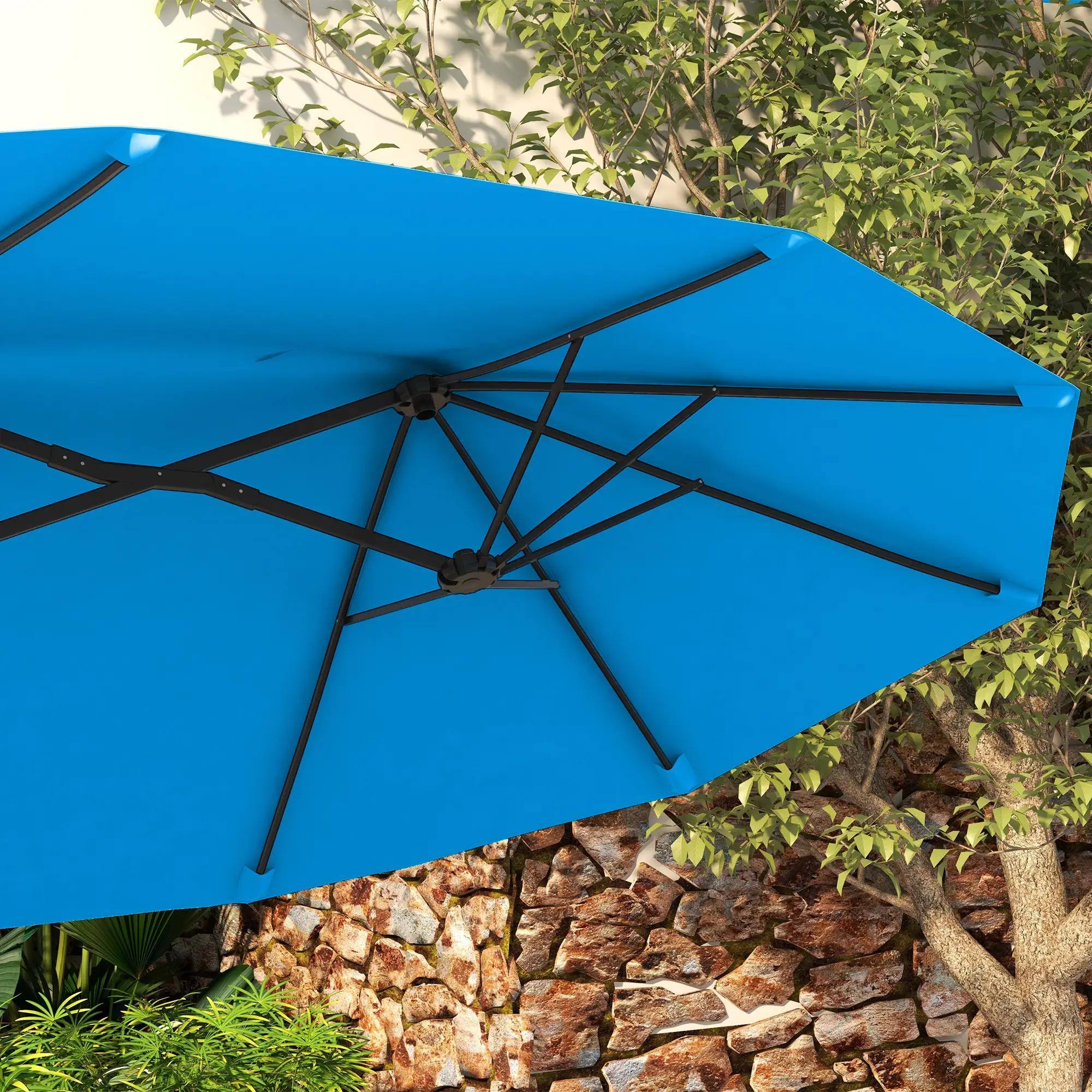 Alt View 5. Spaco - Spaco 9.5Ft Double-Sided Patio Umbrella, Tilt Crank Shade with 3 Vents - Cyan Blue.