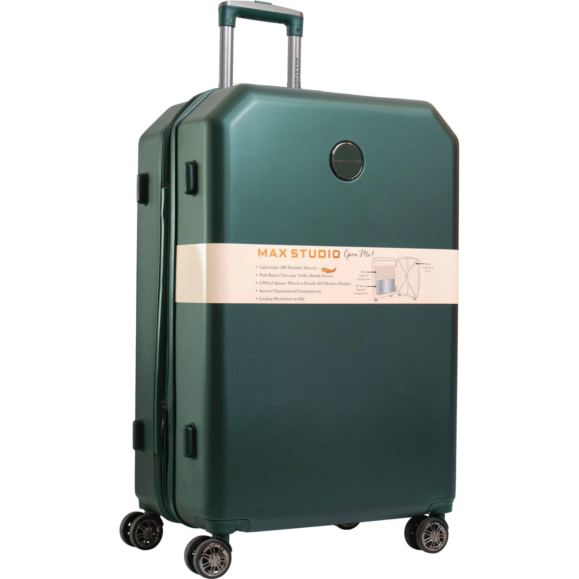 MAX STUDIO Open Me!  
Lightweight ABS Shell  
Push Button Expandable  
Wheel Spacer Included  
Internal Organization  
Locking Mechanism on Side