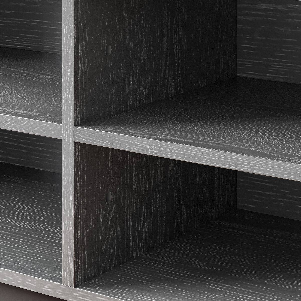 Alt View 1. POVISON - 94" Mid-Century Modern TV Stand, Minimalist Slatted Wood TV Console with Black Tall-Cast Metal Feet, Black Oak - Black.