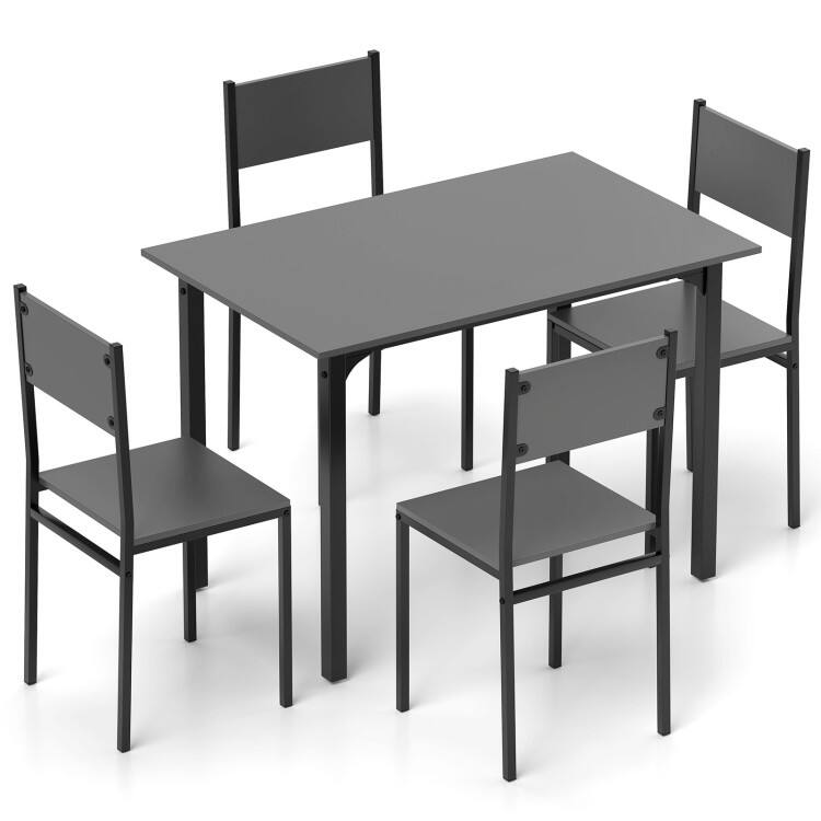 Front. SlickBlue - 5-Piece Industrial Dining Set with Table and 4 Chairs for Kitchen - Grey.