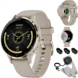 Garmin - Venu 3S GPS Smartwatch Gold with Gray Case 41mm with Charging Dock Bundle - Soft Gold Stainless Steel|French Gray - (2023)