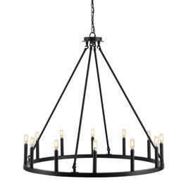 Jonathan Y - Oberto 36" 12-Light Iron Classic Industrial Ring LED Chandelier, Oil Rubbed Bronze - Oil-Rubbed Bronze