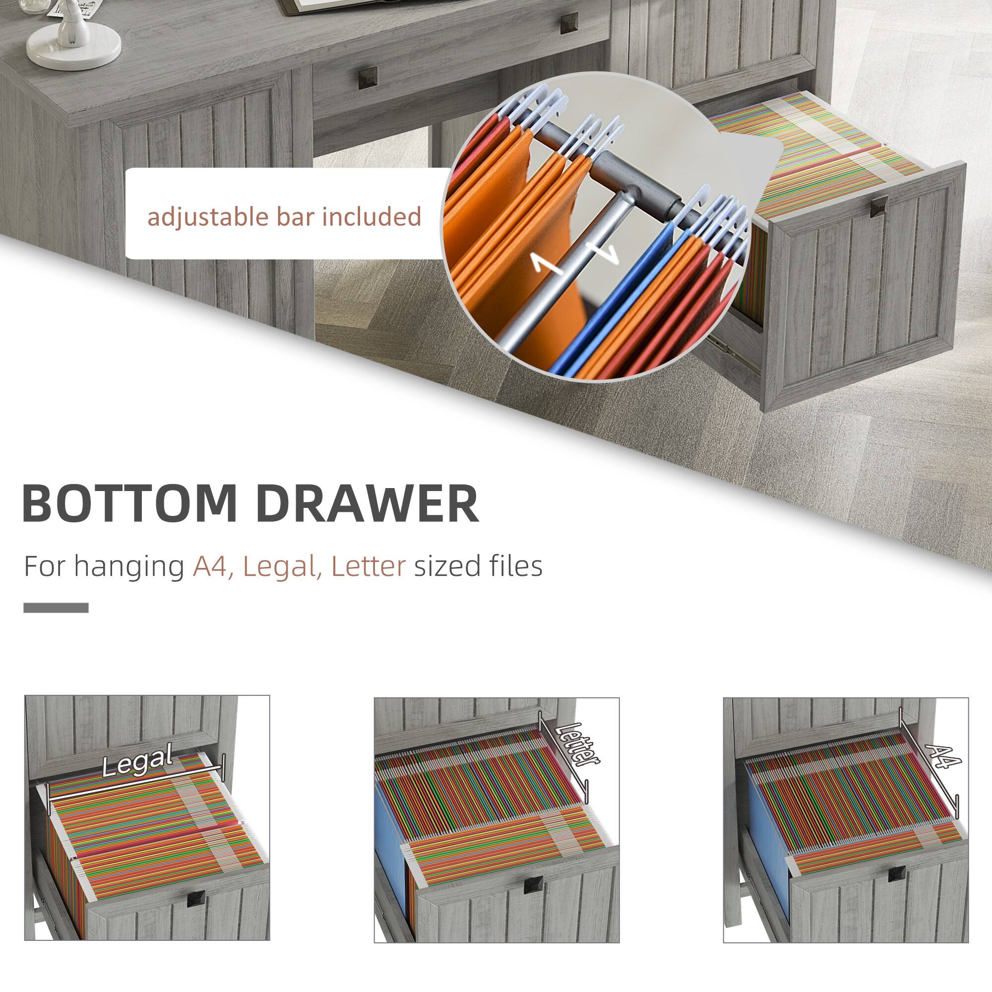 adjustable bar included
BOTTOM DRAWER
For hanging A4, Legal, Letter sized files
Legal
Letter