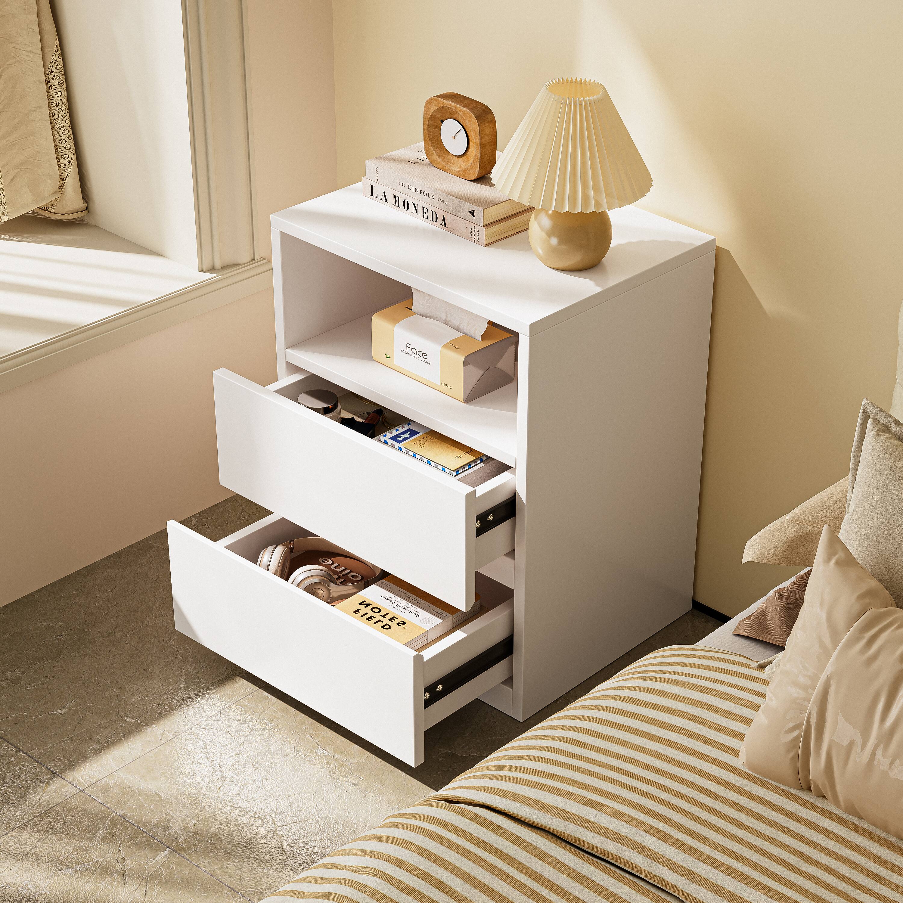 Alt View 5. MSOOB - Wooden Storage Cabinet, Freestanding Floor Cabinet Nightstands with 2 Drawers for Living Room - White.