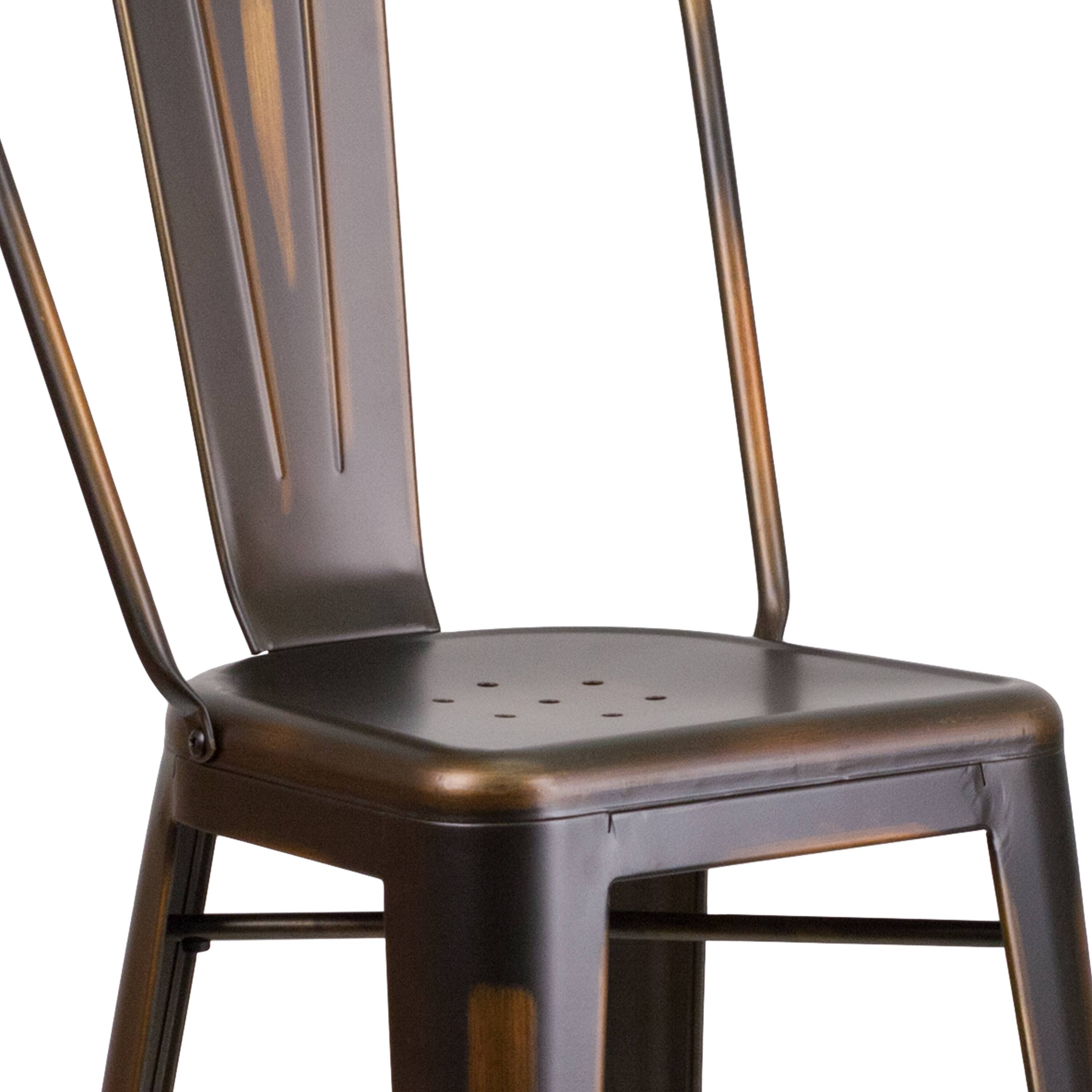 Alt View 10. Emma + Oliver - Commercial Grade 4 Pack 30" High Distressed Metal Indoor-Outdoor Barstool with Back - Copper.