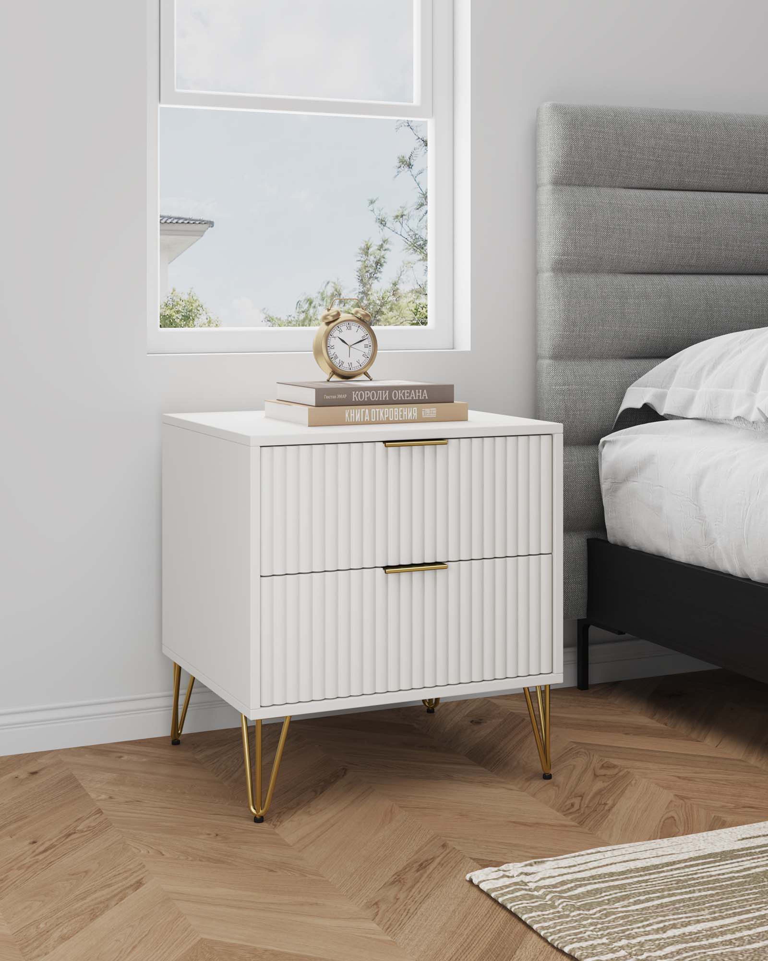 Angle. Manhattan Comfort - Dumbo Modern 20" Fluted Nightstand - White.