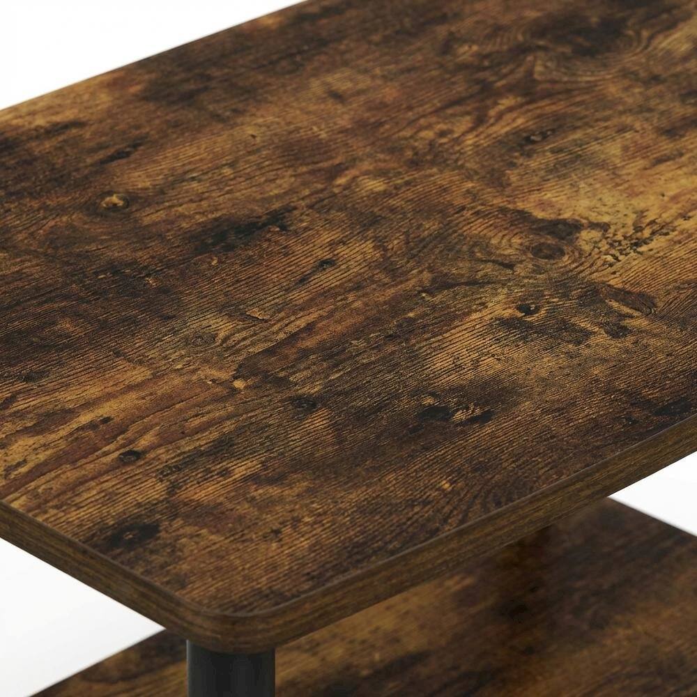 Alt View 4. FurniFact - Wooden TV stand, Amber Pine, black finish, no tools required, 2-tier design - Brown black.