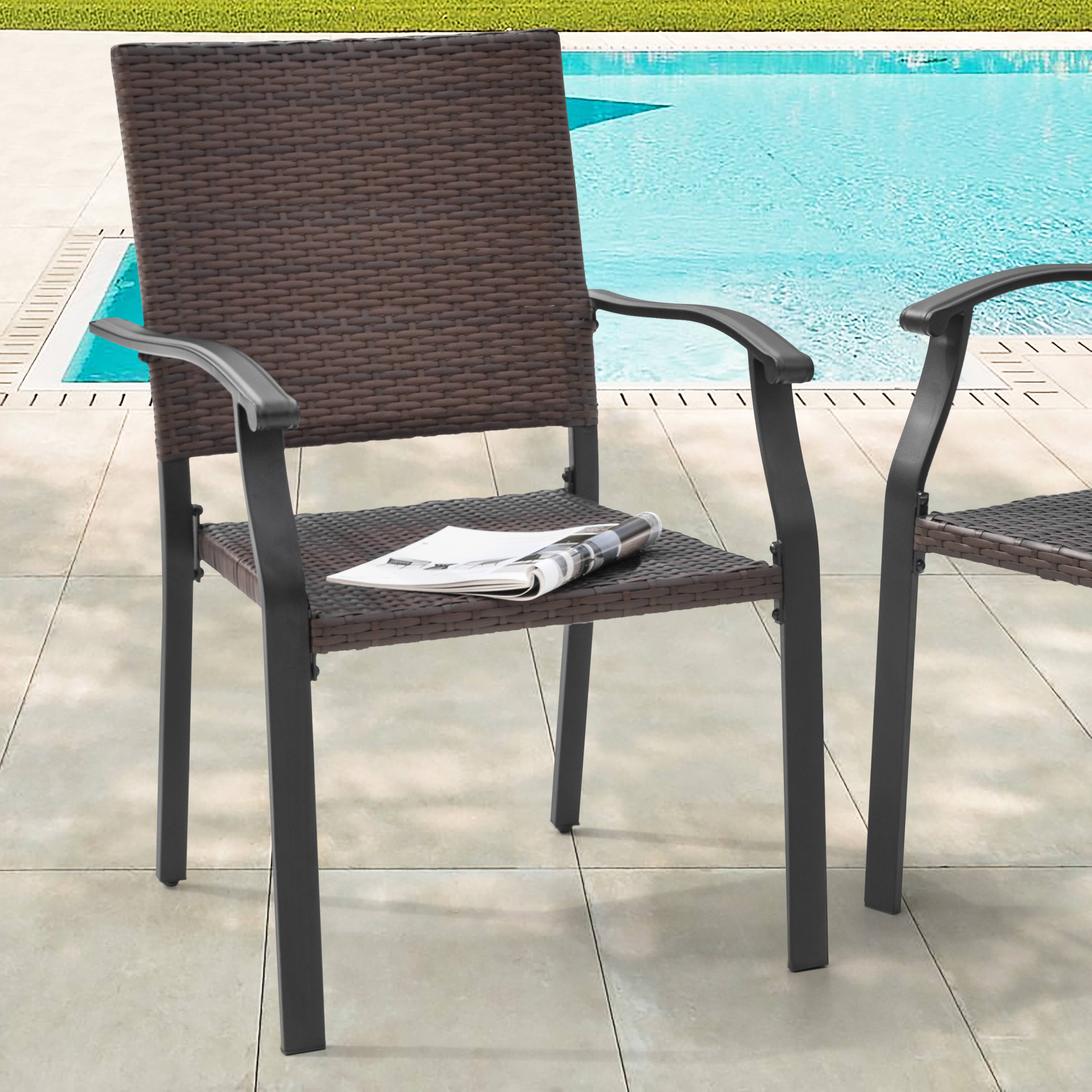 Angle. Nuu Garden - Outdoor Patio Iron Dining Chairs, All-Weather Wicker Material - black.
