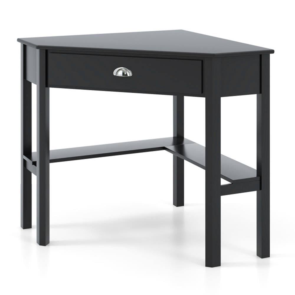 Angle. Pefilos - Corner Wooden Piece Laptop Computer Desk, Small Home Office Desk Study Writing Table, Black - Black.
