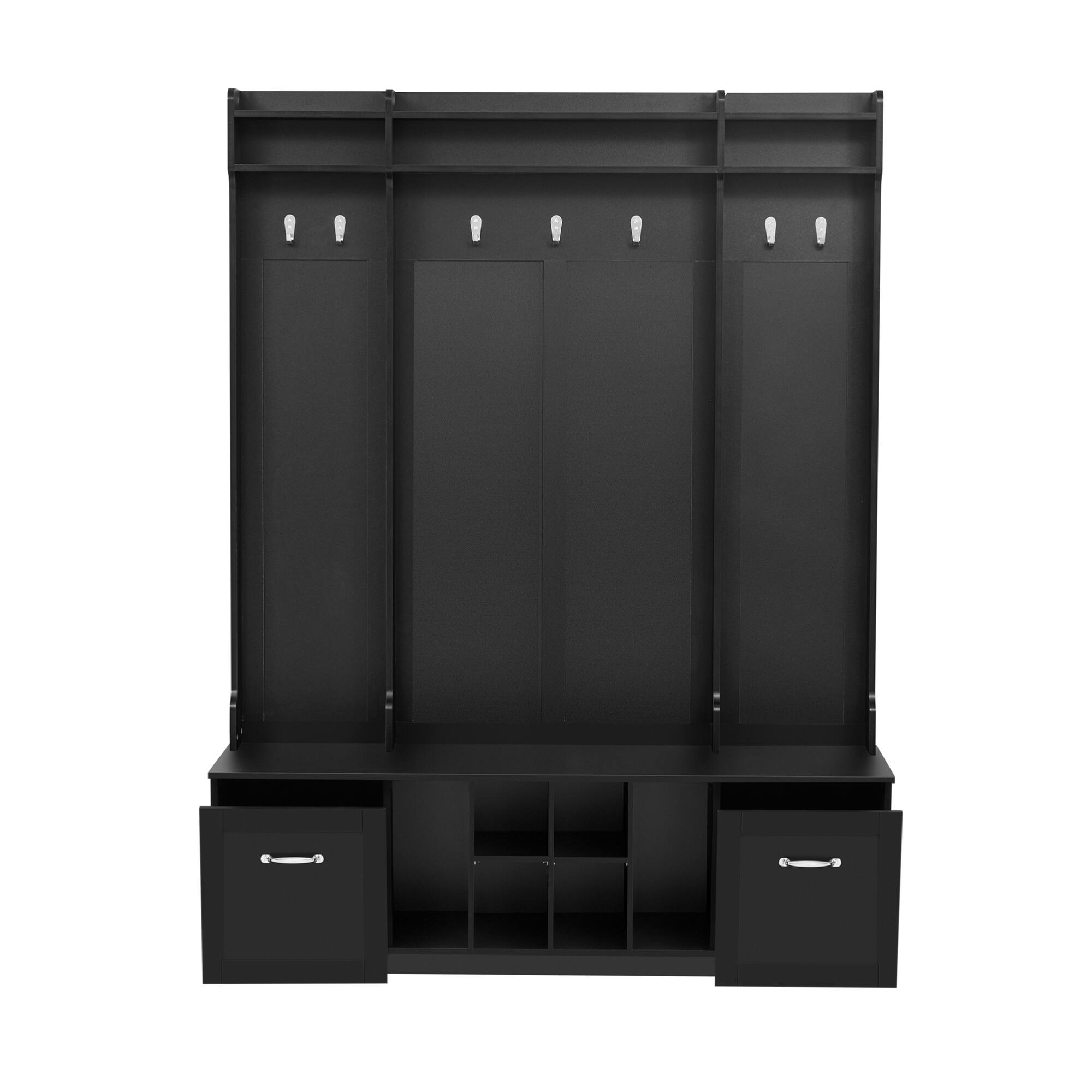 Alt View 7. GOODSILO - 5-in-1 Entryway Storage Bench with Coat Hooks, 2 Drawers and Adjustable Shelves for Hallway Organization and Living Room - Black.