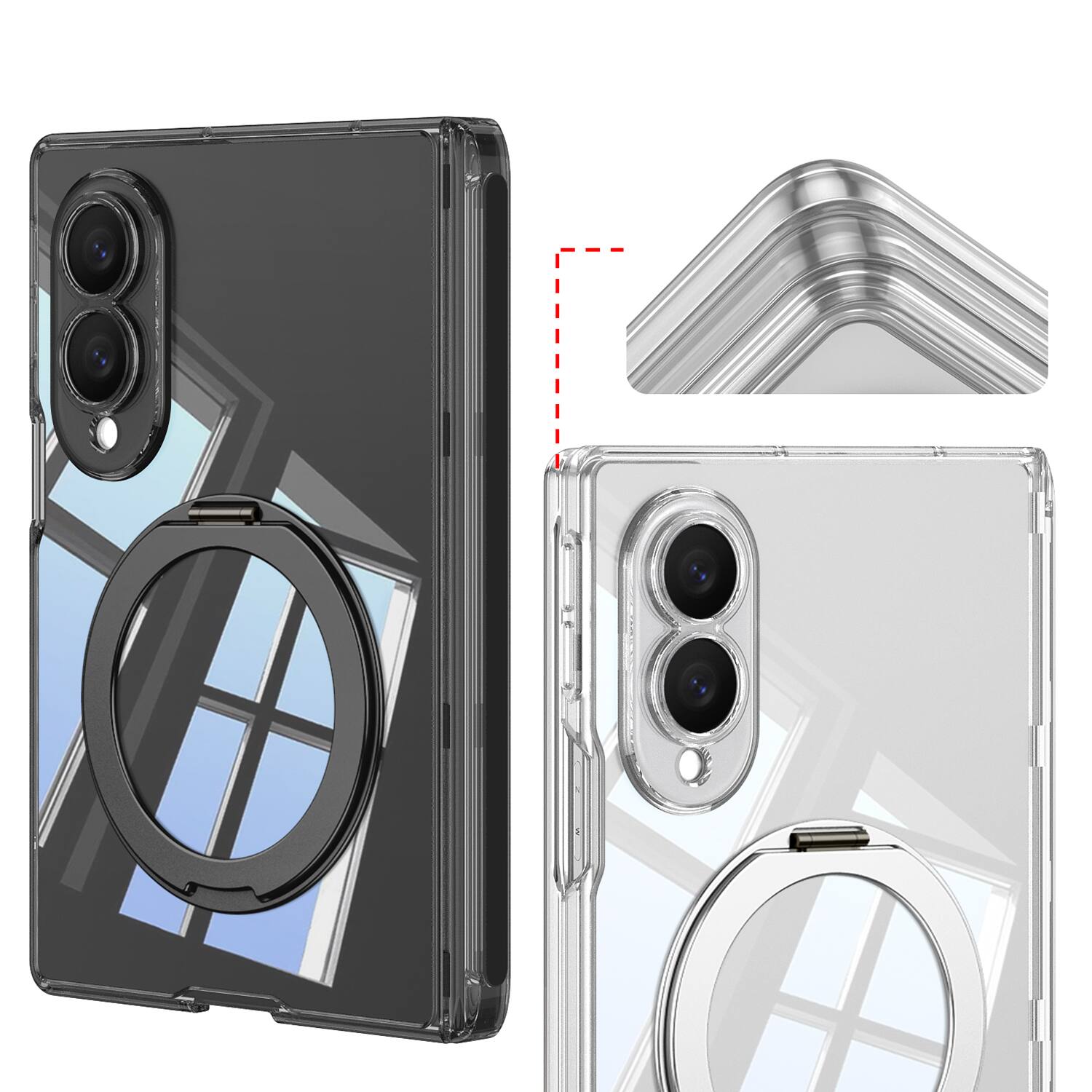 Left. Dteck - for Samsung Galaxy Z Fold8 Magnetic Clear Case,Bulit in Screen Protector,Shockproof Hinge Protection Cover with Stand - Black.