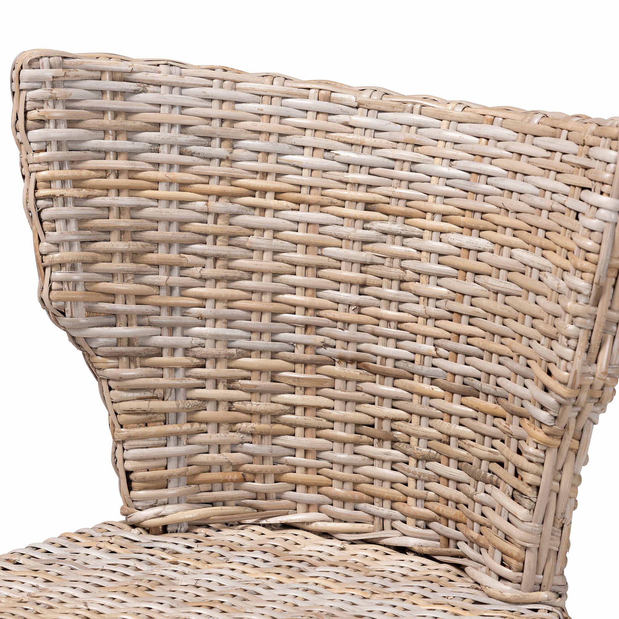 Alt View 1. bali & pari - Enver Modern Bohemian Kubu Rattan and Mahogany Wood Counter Stool - Kubu Grey/Rustic Taupe.