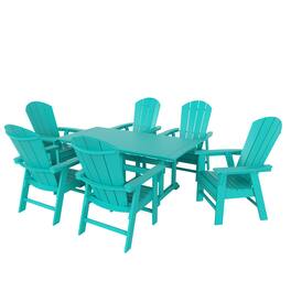 WestinTrends - Malibu 7 Piece Outdoor Patio Dining Table and Adirondack Armchair Set - Turquoise