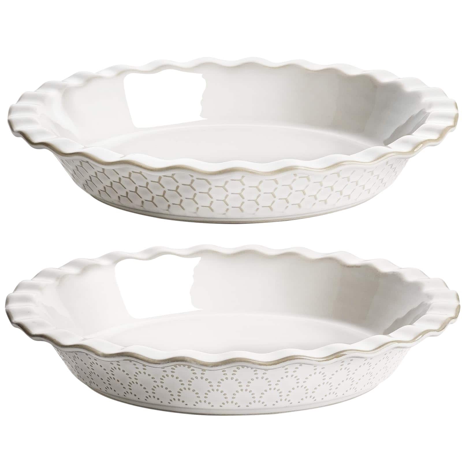 PARKER SLATER - Pie Pans For Baking 9 Inch Ceramic Plate Round Dish Oven Safe Embossment Housewarming Wedding Present - 36 Oz Set Of ...