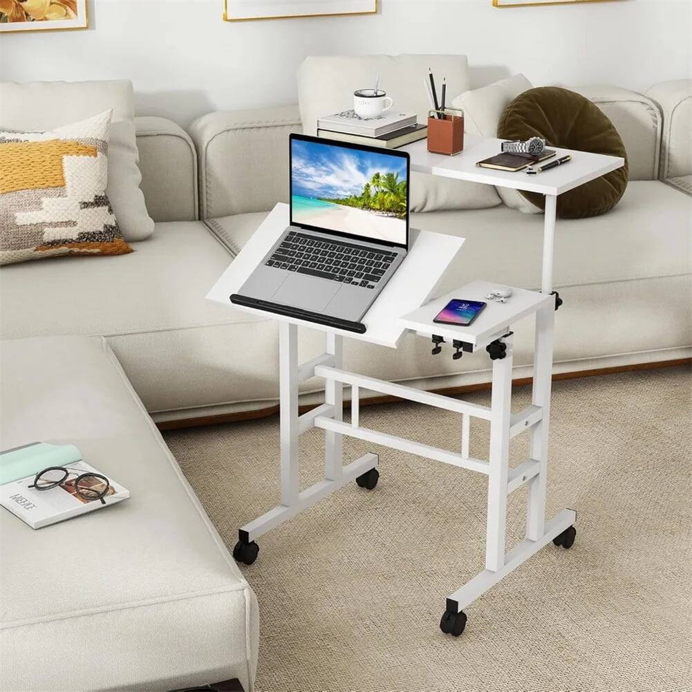Alt View 4. Homhougo - Small Mobile Standing Desk - Portable Rolling Computer Desk with Adjustable Height for Home Office - Light Walnut.