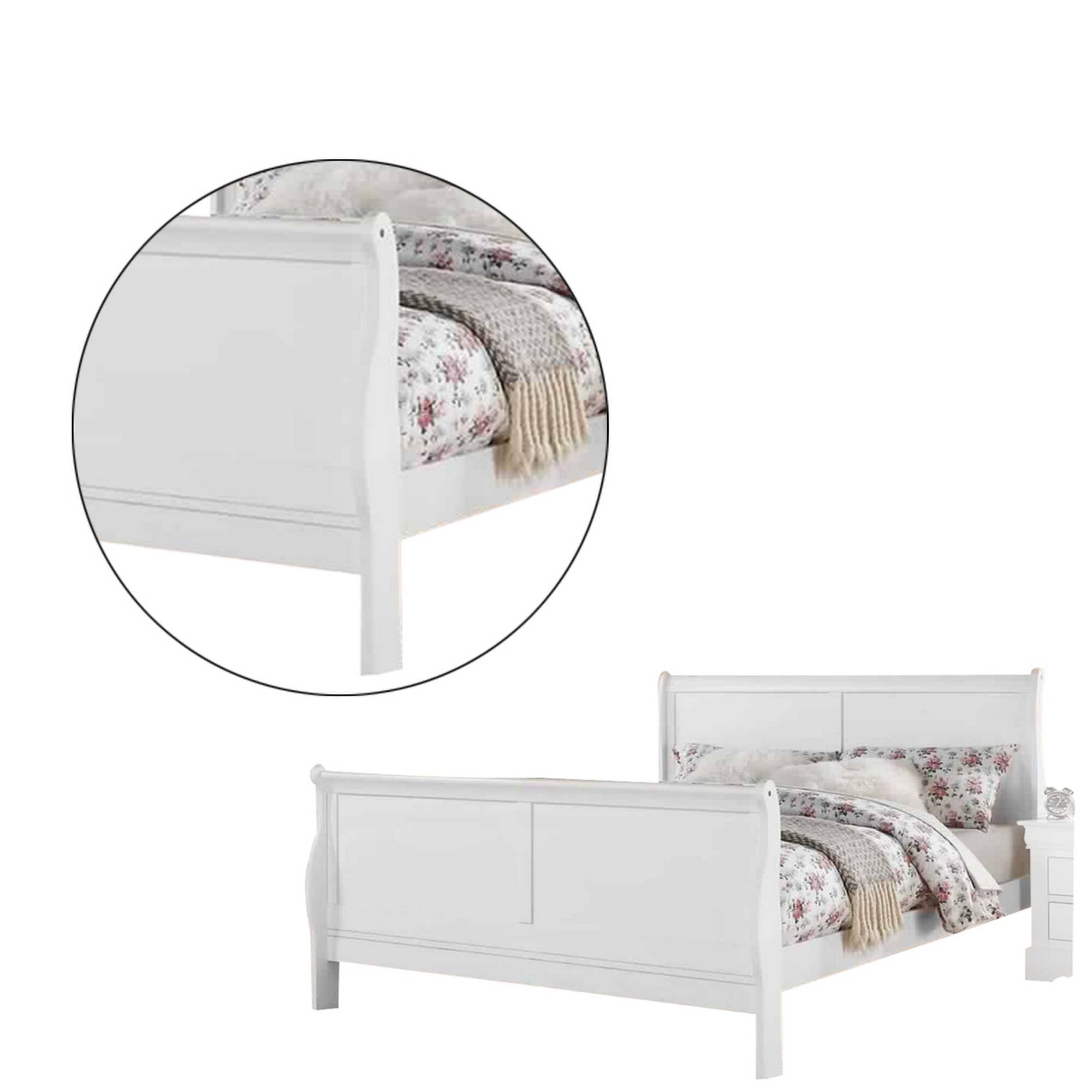 Alt View 1. Manhattan Lane - Sleigh Design Full Size Bed with Sleek Legs, White - White.