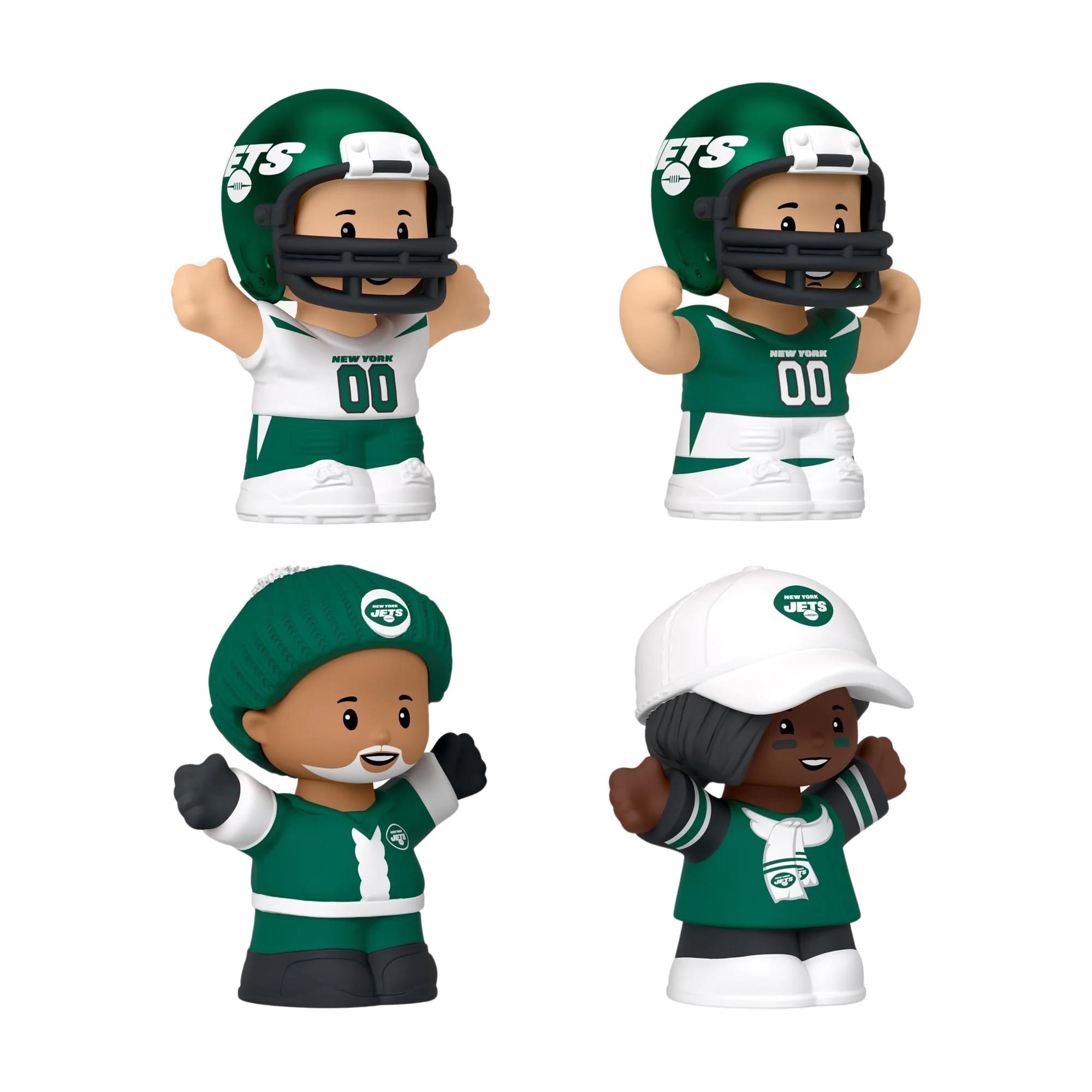 Sure, here is the corrected and grouped text from the image:

1. **Top Left and Top Right Figures:**
   - "NEW YORK 00"

2. **Bottom Left Figure:**
   - "NEW YORK JETS"

3. **Bottom Right Figure:**
   - "NEW YORK JETS"