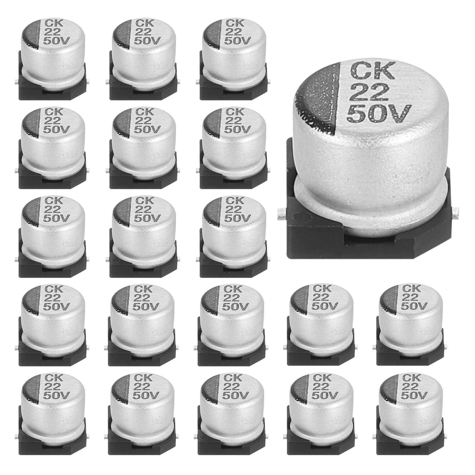 Unique Bargains - 22uF 50V SMD Aluminum Electrolytic Capacitor, Low Impedance, 6.3x5.4mm, 20pcs, for TV/Computer/DIY - Silver price history on PriceWatchPro