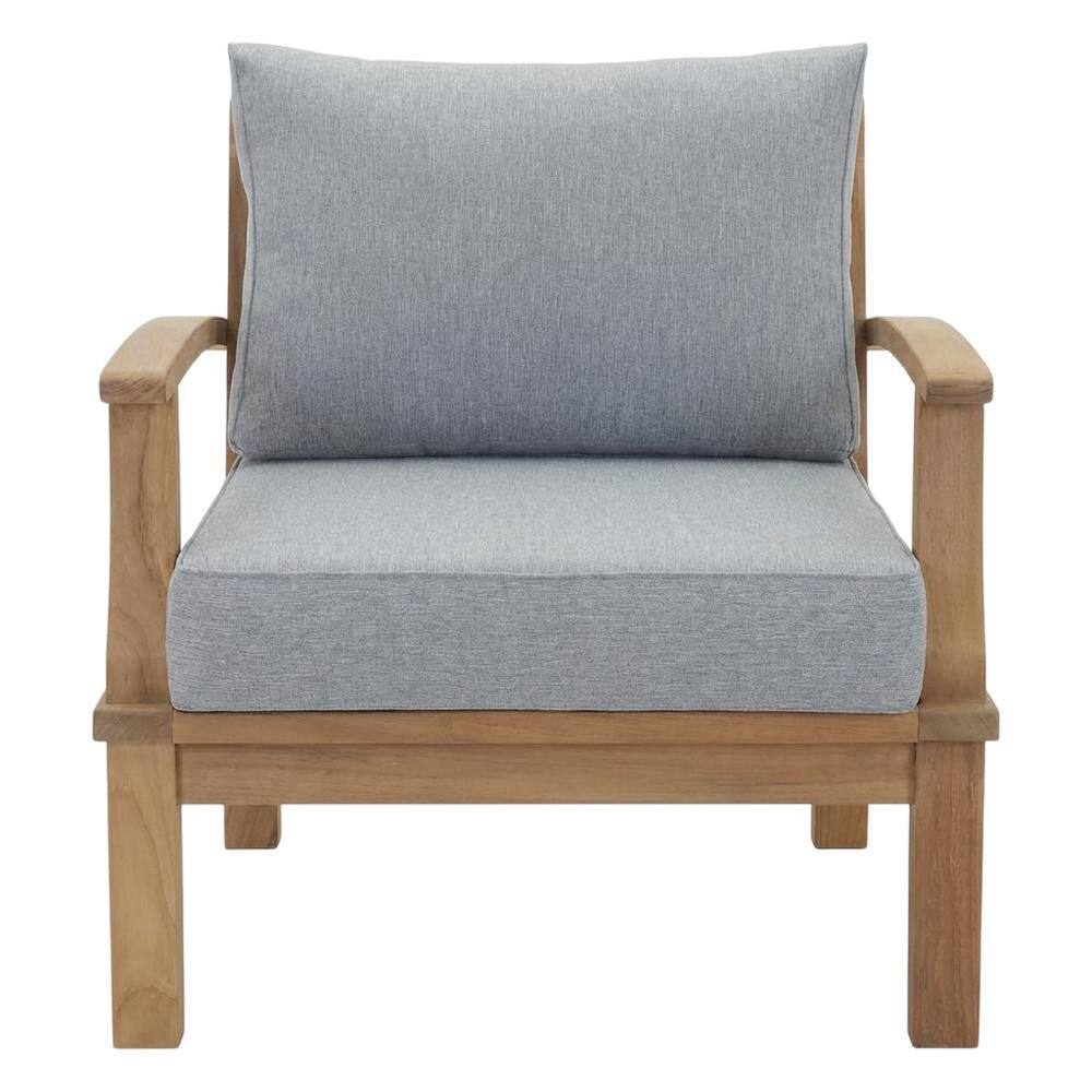 Back. Outdoor Escape - Outdoor Patio Teak Right-Facing Sofa With Cushioned Seat And Armrests - Gray.