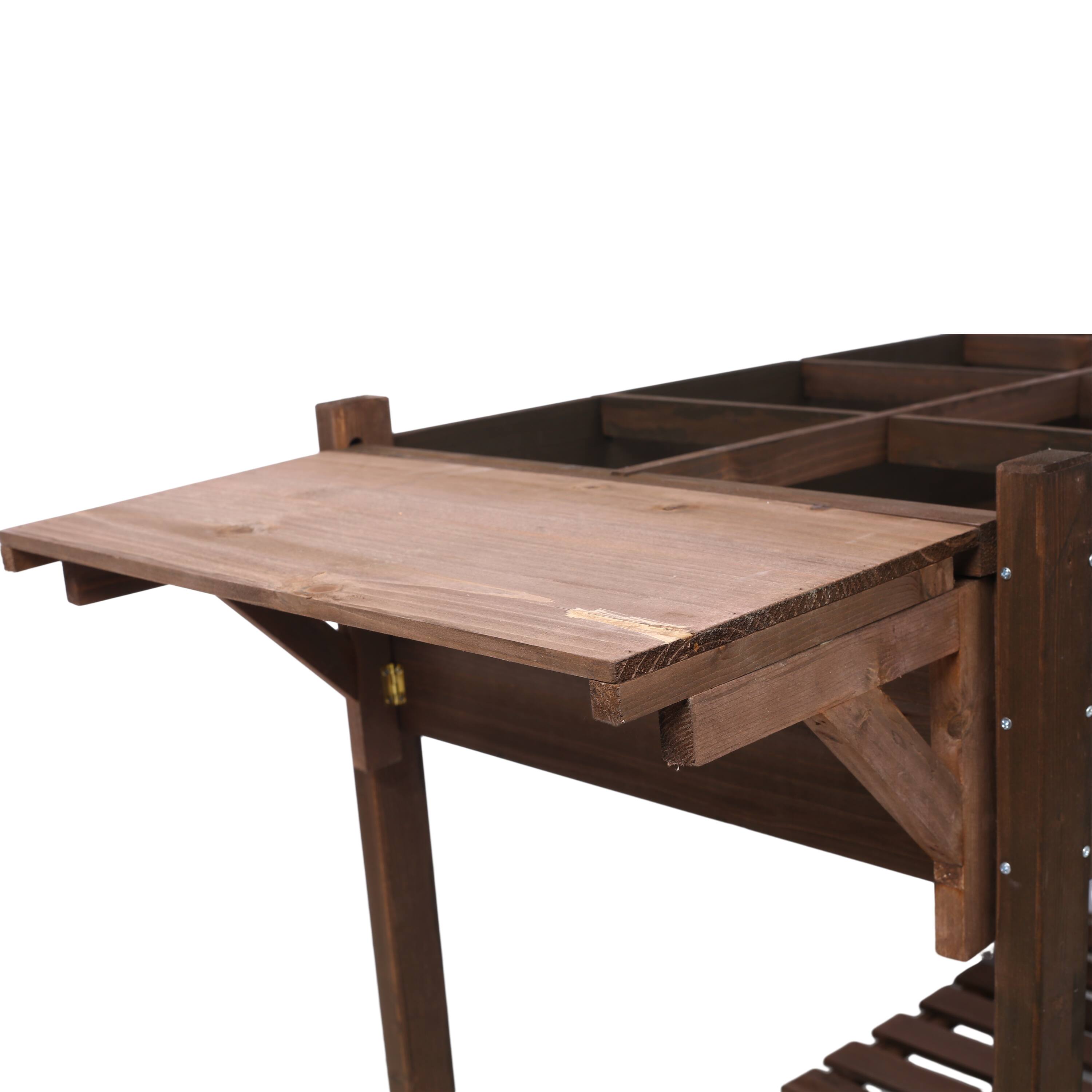 Alt View 7. GOODSILO - 8-Pocket Elevated Wood Planter Box with Foldable Side Table and Storage Shelf for Herb, Vegetable, and Flower Gardening - Brown.