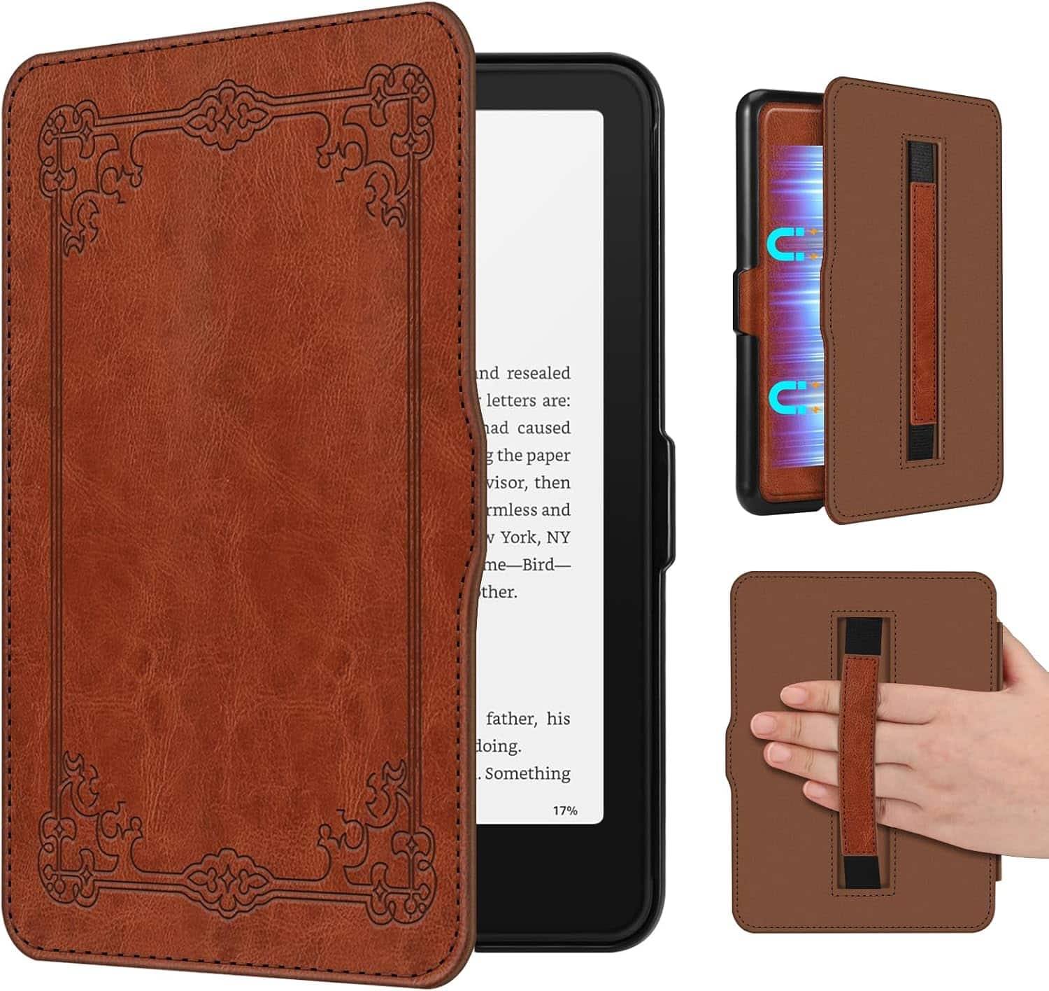 Fintie - Case for 7" Kindle Paperwhite 12th Gen 2024 & Kindle Colorsoft Lightweight Slim Hard Back Shell Cover w/Hand Strap - Brown