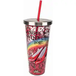Spoontiques - Wizard of Oz No Place Like Home Acrylic Tumbler Glitter Cup with Straw 20 ounce - Multicolor