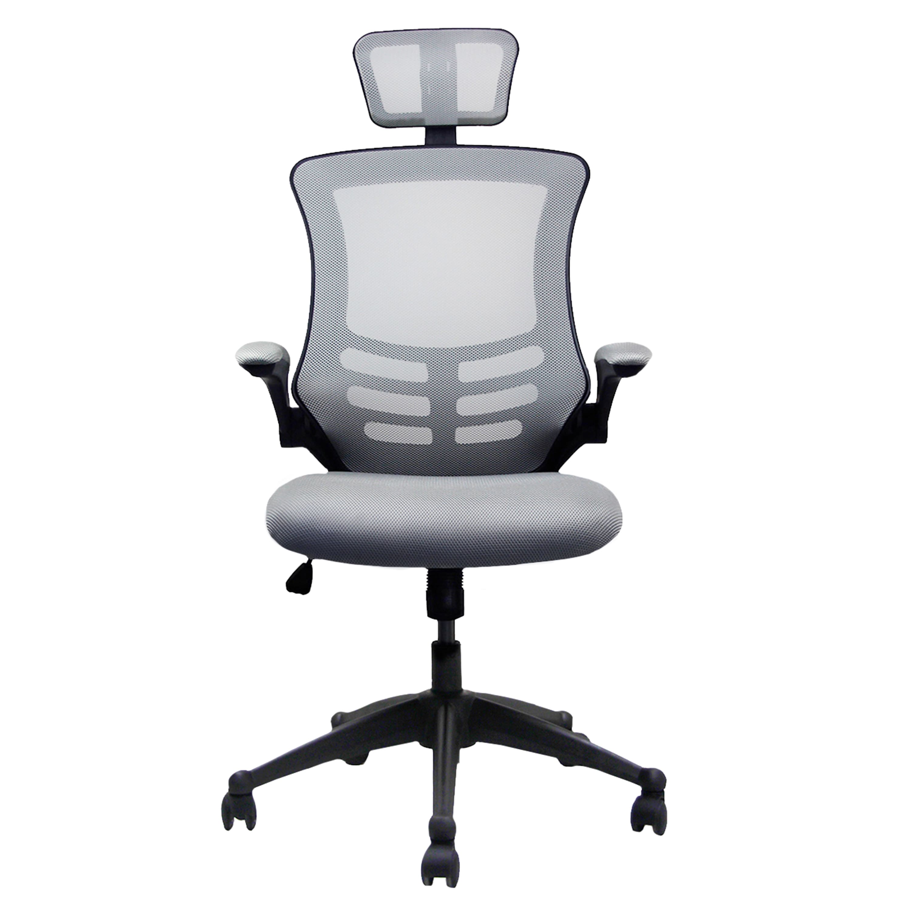 Forest'nSky - Techni Mobili High-Back Mesh Executive Office Chair with Headrest & Flip-Up Arms, Grey - Silver